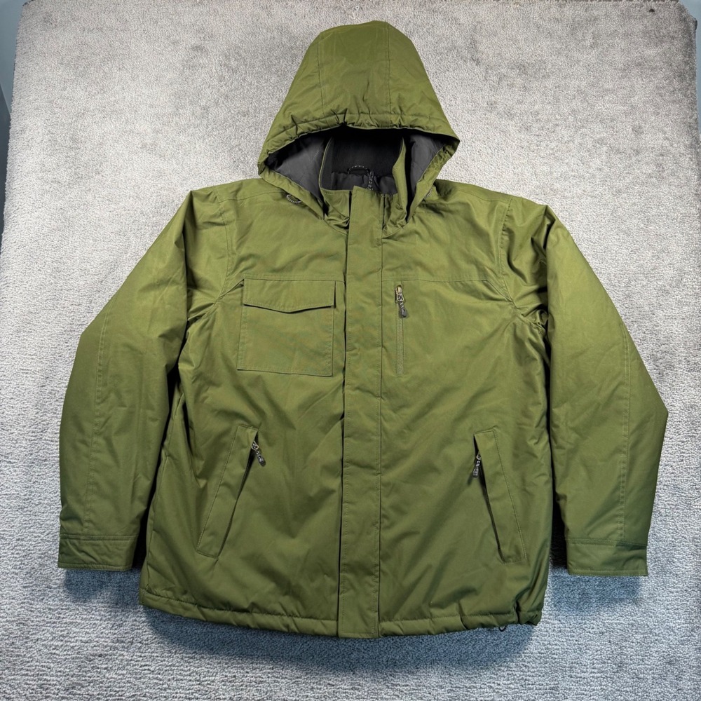 SwissTech Mens Mossy Green Hooded Puffer Jacket Large Quilted Heavy Coat